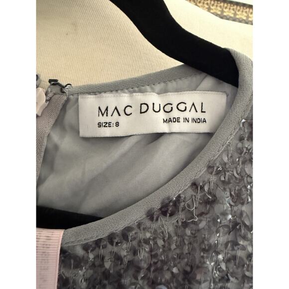 Mac Duggal 10509 Sequin Cocktail Sheath Dress Round Neck Sleeveless Platinum - Picture 9 of 16